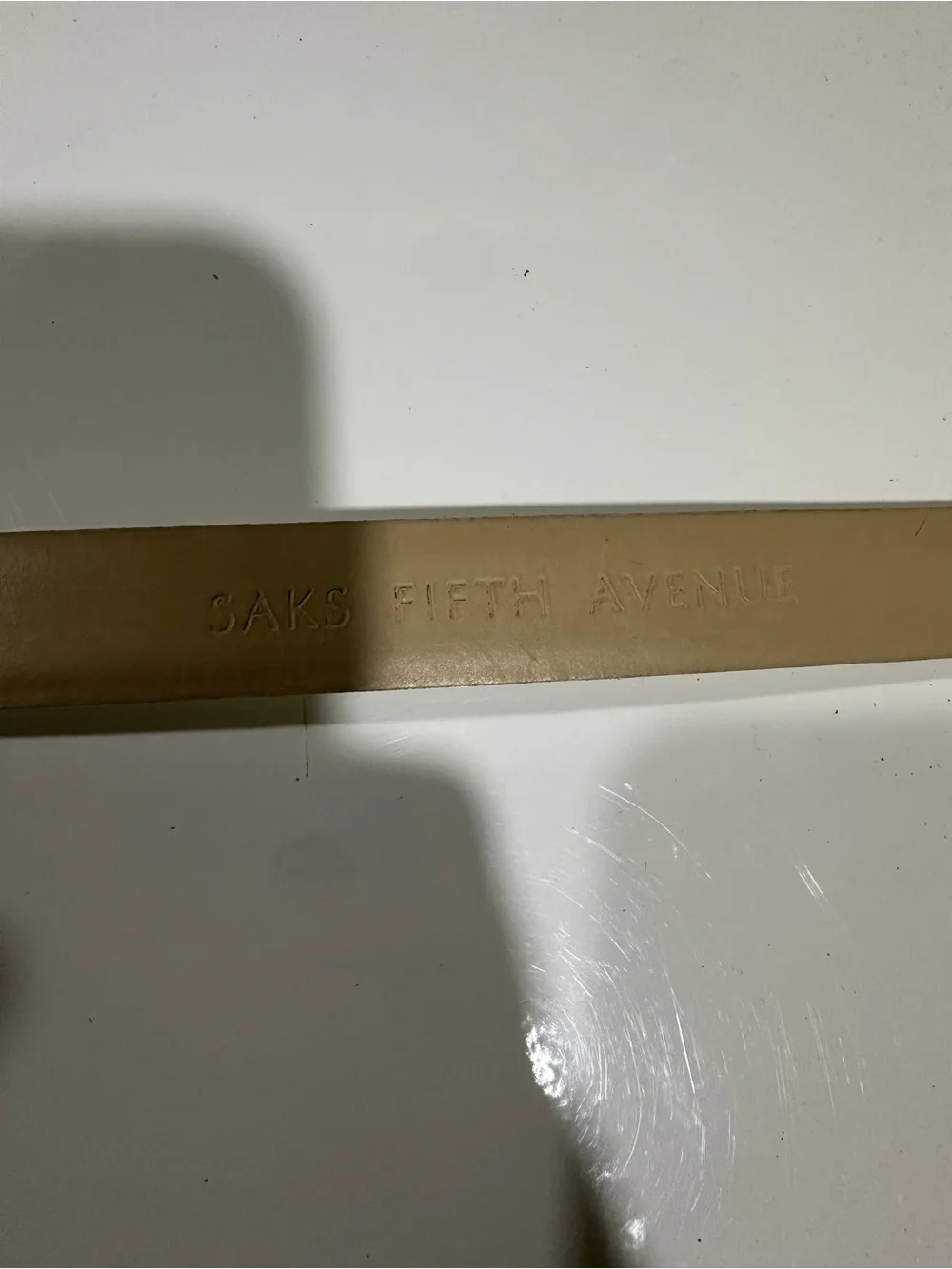 Saks Fifth Avenue Cream Leather Belt with Gold Rectangular Buckle